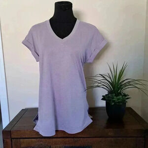 NWT Banana Republic V-neck Top Pale Purple Rolled Sleeve XS Cotton Blend  Tee